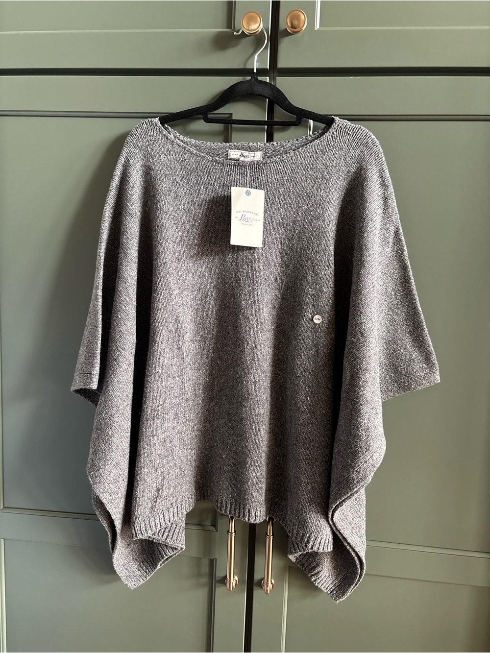 NWT BASS Oversized Chunky Wool Blend Sweater Charcoal Heather Textured Cape S/M